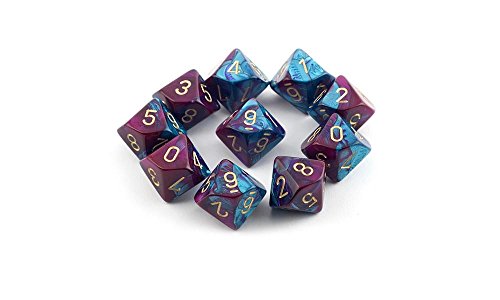 Chessex Dice Sets: Gemini Purple & Teal with Gold - Ten Sided Die d10 Set (10)