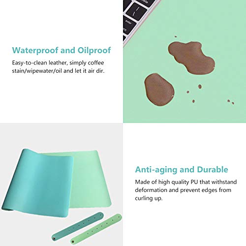 Practical Office Desk Pad Protector, Mint Green - Sky Blue Double-Sided Desk Mat – 31.5" x15.7" PU Leather Computer Pad Comfortable Writing Surface Desk Accessories for Women - Office/Home Décor
