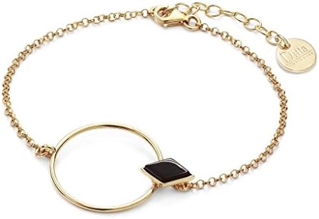 CHAIN BRACELET WITH ONYX CIRCLE CONSTELLATIONS SILVER GOLD PLATED (25Z)