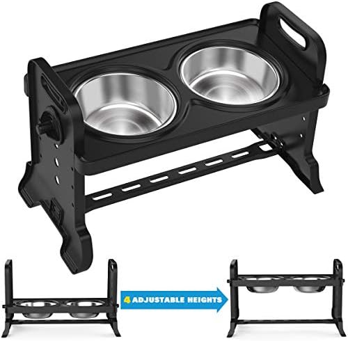 VavoPaw Adjustable Elevated Dog Bowls, 4 Adjustable Heights Dog Cat Raised Stand Feeder with Double Stainless Steel Bowls, Detachable Elevated Food & Water Dish for Cats and Small Medium Dogs, Black