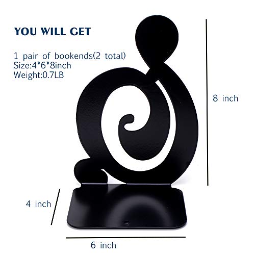 Book Ends - Decorative Metal Book Ends Heavy Duty bookends (Music Notes Bookens Black 2Pair)