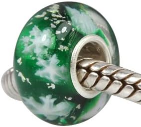 Christmas Snowflake Charm925 Sterling Silver Core Flower Glass Charms Bead Fit DIY Charm Bracelet &amp; Necklace (GREEN)