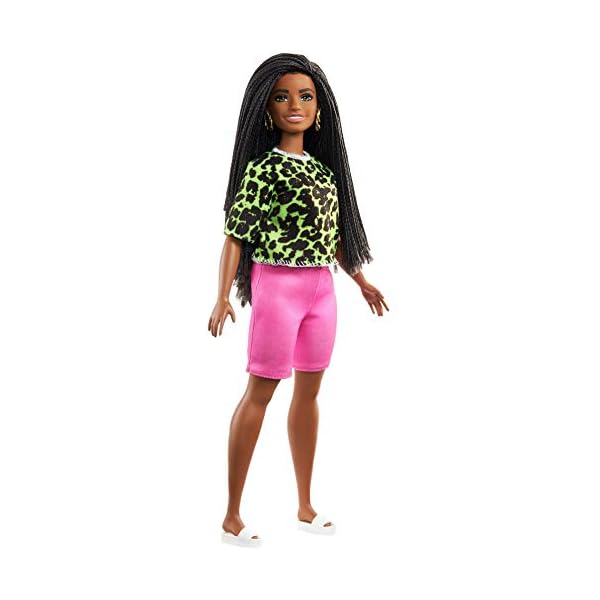 Barbie GHW58 Fashionistas Puppe 144 (brünett) mit grünem Oberteil im Neon-Look