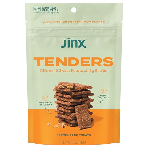 JINX TENDERS CHICKEN JERKY DOG TREATS, ALL NATURAL INGREDIENTS, SOFT & CHEWY, LOW-CALORIE, SLOW-SMOKED CHICKEN & SWEET POTATO, NO FILLERS, 5OZ