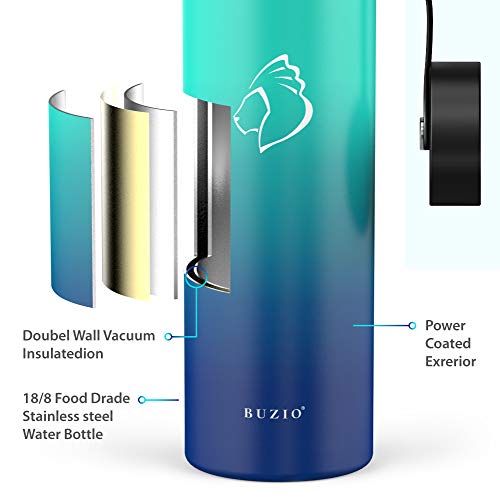 BUZIO Double Wall Stainless Steel Sports Water Bottle, BPA-Free Flex Cap and Straw Lid, 40 Ounces, Pacific Dream
