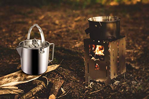 AITREASURE Camping Tea Kettle Stainless Steel Hiking Pot Portable 1.2L Coffee Pot with Handles and with Lids for Camping Hiking Picnic