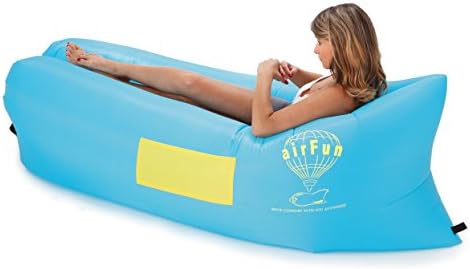 AirFun - Inflatable Lounger Air Filled Sofa Pool Float - Durable Rip Stop Nylon - Practical, Comfortable Design With Cup Holder &amp; Magazine Pocket - Lightweight, Compact, Portable - Blue