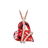 LadyColour Ruby Love Heart Gold Tone Pendant Necklace Swarovski Crystals Jewelry for Women