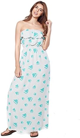 Avenue Hill Womens Strapless Summer Maxi Dress with High Waistband and Bust Detail (Grey, Small)