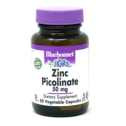 Bluebonnet Nutrition Zinc Picolinate 50 Mg Vegetable Capsules, Hormonal & Immune Health, Prostate Health, Skin, Vegan, Non GMO, Gluten Free, Soy Free, Milk Free, Kosher, 50 Vegetable Capsules