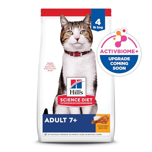 HILL’S SCIENCE DIET ADULT 7+, SENIOR ADULT 7+ PREMIUM NUTRITION, DRY CAT FOOD, CHICKEN RECIPE, 4 LB BAG