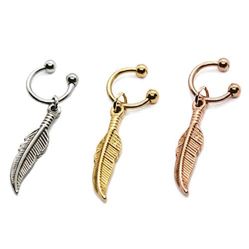 16g Feather horseshoe ring, Rose gold helix hoop earring