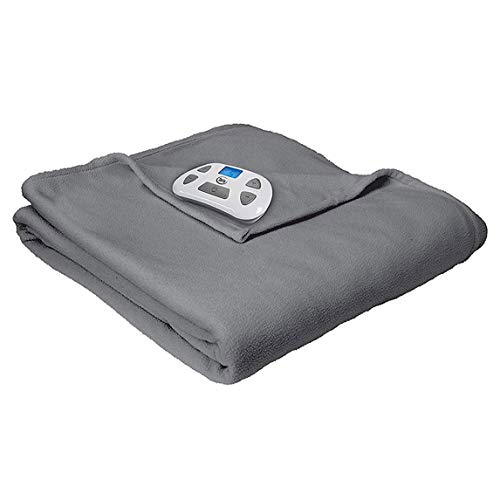Serta Brushed Fleece Heated Electric Blanket with Programmable Digital Controller, Twin, Gray
