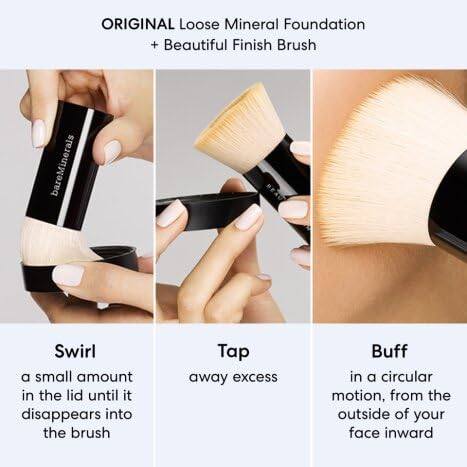 BAREMINERALS ORIGINAL LOOSE POWDER FOUNDATION SPF 15, LIGHTWEIGHT MINERAL LOOSE POWDER FOUNDATION MAKEUP, BUILDABLE COVERAGE, TALC FREE, VEGAN (MEDIUM BEIGE 12)