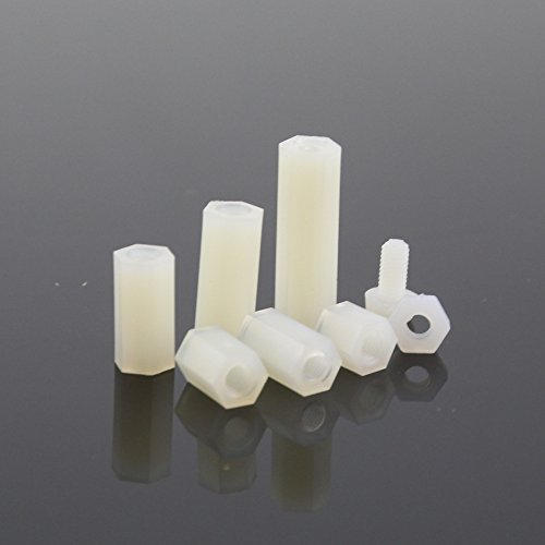HKM 200 pieces M3 Nylon Male Female Hex Utility Spacer Standoff Screw Nut Assortment Mounting Hardware Kit, Prototyping Accessories Spacer Standoff Varied Length Assortment Box