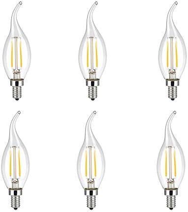 CIMC LLC Equivalent 20 Watt Vintage Edison Light Bulb 2W LED Candelabra Base Bulbs Dimmable Filament C35, 220V E14 Medium Base,5730 Chip,6000-6500k Soft White 180LM Decorative-6 Pack