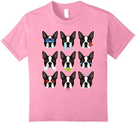 unisex-child Nine Emoji Boston Terrier Dog Face Funny T-Shirt 10 Pink