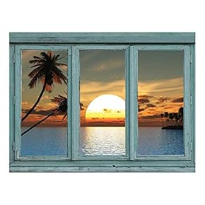 Wall26 - Perfect Sunset from a Tropical Island with Palm Trees and Blue Waters - Wall Mural, Removable Sticker, Home Decor - 24x32 inches