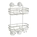mDesign Metal Power Lock Suction Large Bathroom Shower Caddy for Showers, Stalls and Bathtubs - Hold and Store Shampoo, Conditioner, Body Wash, Scrubs, Soap, Razors - 2 Tier Baskets and 2 Hooks, Satin