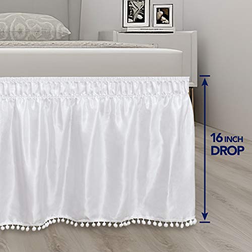 PureFit Satin Silk Pom Pom Ruffled Wrap Around Bed Skirt with
