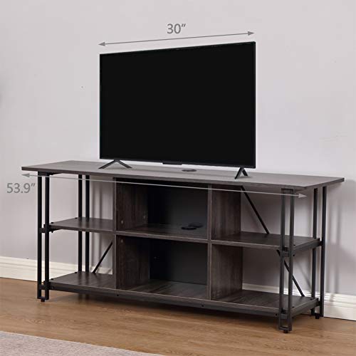 Bizzoelife Entertainment Center TV Stand Console Table 54 Inches Industrial Media Stand 3-Tier with Open Storage Shelf, Rustic