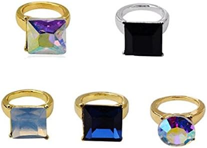 LuminosityLux 5pc Fashion Nail Ring Charm Rhinestone Finger Rings For Women Party (B)