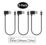 CreatePros MFI Certified Lightning to Angled USB Cable compatible with iPhone, iPad and iPod - 11 Inches (28 Centimeters) - Black, 3-Pack