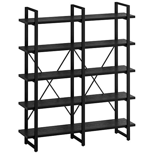 IRONCK Industrial Bookshelf and Bookcase Double Wide 5 Tier, Large Open