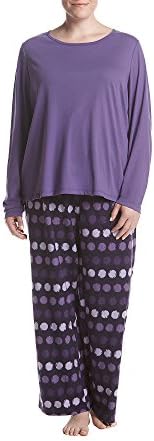 Relativity Plus Size Microfleece Pajama Set Purple Dot 3X