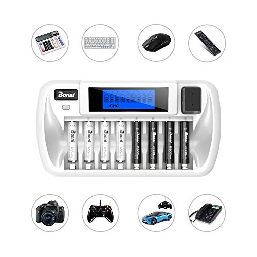 6 BONAI+Battery+Charger+Rechargeable+Batteries
