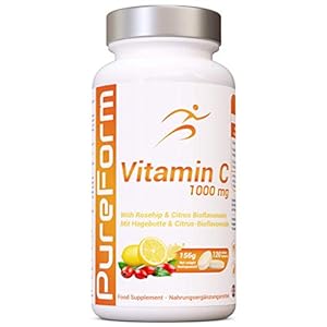 PureForm – Vitamin C 1000mg with Rosehip and Citrus Bioflavonoide – 120 Vegan Tablets | Made in UK
