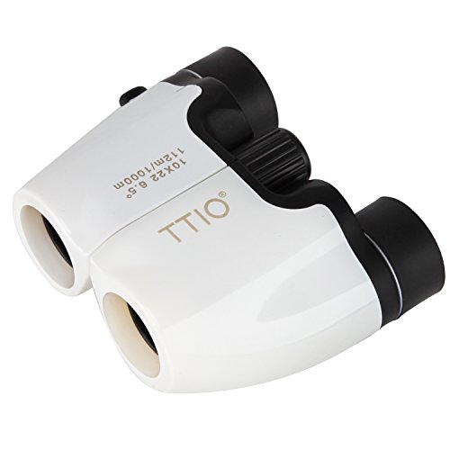TTIO Binoculars Folding White Portable High Definition and Blue Film Coated 10X22mm Zoom Porro Prism Optics Binocular Telescope with Hand Strap for Travel and Sports Bird Watching