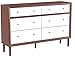 Baxton Studio Harlow Mid-Century Modern Scandinavian Style White and Walnut Wood 6-Drawer Storage Dresser
