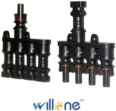 Willone 1 pair M/FM 4 to 1 MC4 T Branch 30A Solar Panel Connector Cable Coupler Combiner MC4 Panel Cable Connectors MC4T