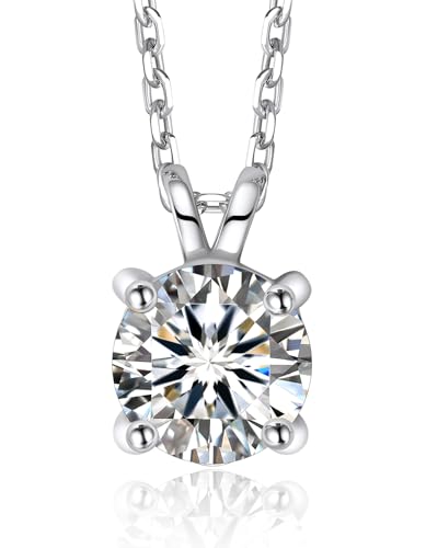 MomentWish 925 Silver Necklace for Women with Pendant, 1 Carat Moissanite Necklace with Diamonds Jewelry Valentine's Gift for Women Girlfriend