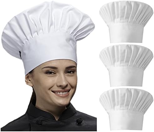 QandSweet Chef Hat Kitchen Cap Adjustable for Men, Women Cooking, Baking, BBQ, Outdoor 3-Pack (White)