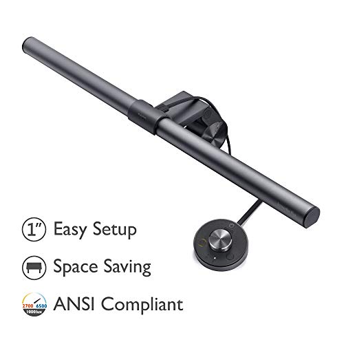 BenQ ScreenBar Plus e-Reading LED Monitor Lamp with Desktop Dial, Auto-Dimming and Hue Adjustment, No Screen Glare, Space Saving, Matte Black, USB Powered (ScreenBar Plus_Silver)