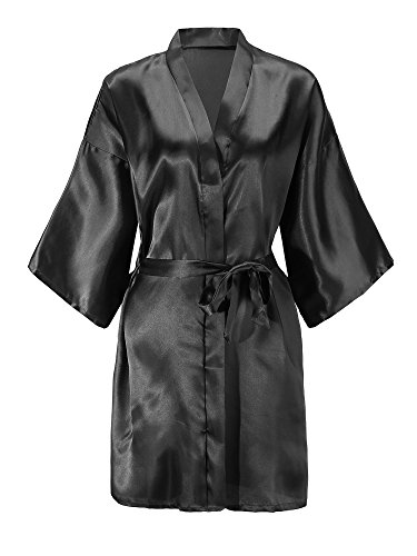 EPLAZA Women Silky Satin Robe Wedding Bridal Party Bride Bridesmaid Robes Kimono Loungewear Dressing Gowns (Black, Tag SM) - Thumbnail 7