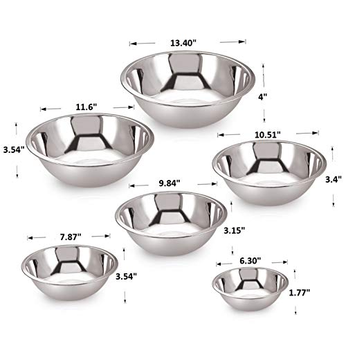 Wilmington Steelwares Premium Heavy Gauge Stainless Steel Mixing Bowls - Set Of 6 - Polished Mirror Finish Nested Bowls of 8 Qt, 5 Qt, 4 Qt, 3 Qt, 1.5 Qt And 3/4 Qt - Perfect Gift for Your Kitchen