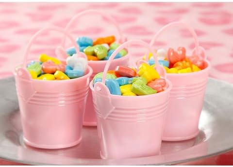 Baby Shower Party Favors for Girls (12 Pieces Plastic Baby Buckets with Handle 2.5 Inch)