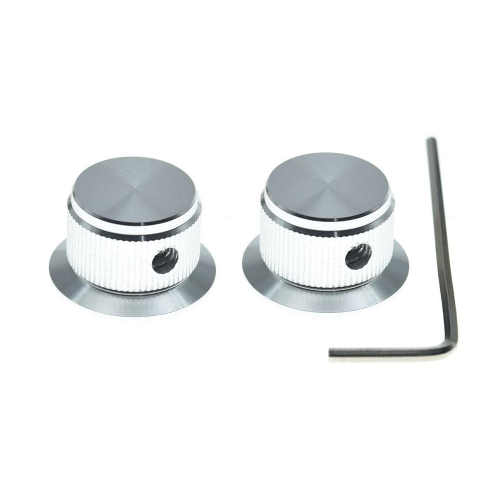 2-Pack Set Screw Style Aluminium Potentiometer Knobs 1/4" Universal Top Hat Knobs Bell Volume Tone Control Knobs for Guitar/Bass/AMPS/Preamps Silver