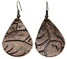 Handmade Brown Western Tooled Small Teardrop Cowhide Leather Dangle Earrings