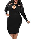 BIUBIU Women's Plus Size Sexy Long Sleeve Club Bodycon Bandage Midi Dress Black 2XL