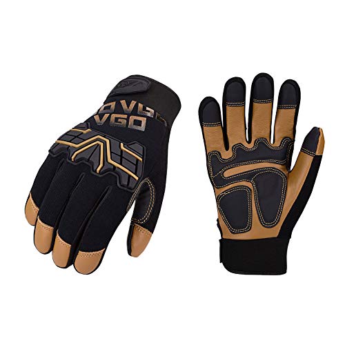 Vgo... 3 Paare Arbeitshandschuhe, Mechanikhandschuhe, Ziegenlederpalmen, Spandexrück, Fahrer- und Arbeitshandschuhe mit…
