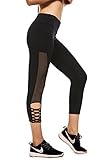 RUNNING GIRL Crisscross Side Mesh Yoga Pants Strappy Leggings Workout Fitness Black Lace Up Leggings