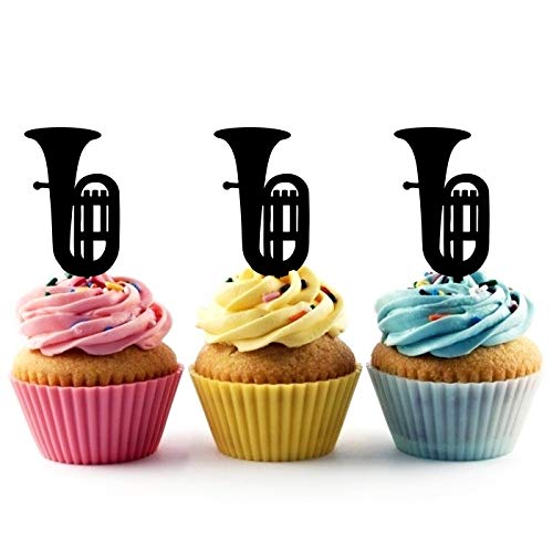 TA1102 Euphonium Music Instrument Silhouette Party Wedding Birthday Acrylic Cupcake Toppers Decor 10 pcs - Thumbnail 3