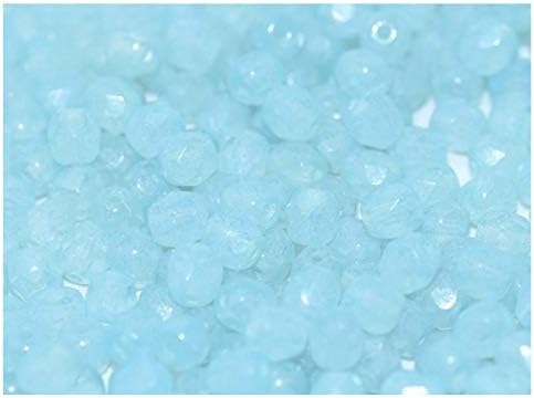 100 pcs Fire Polished Beads 4 mm, Crystal Opal Aquamarine, Czech Glass