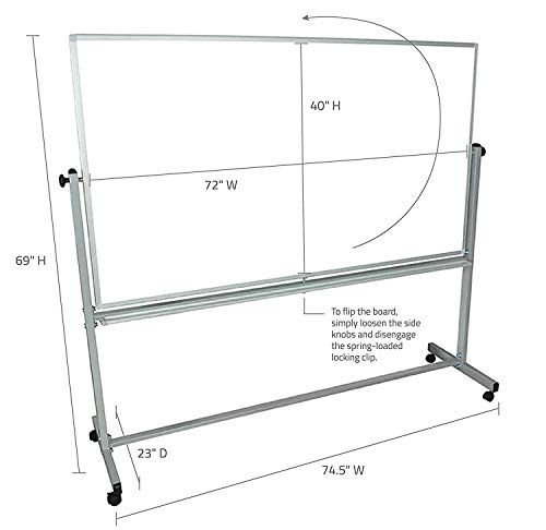 Offex Mobile Magnetic Large Whiteboard on Wheels, Free Standing Double-Sided Dry Erase White Board for Teachers, Students, Children, Classroom, Office - 72"W x 40"H