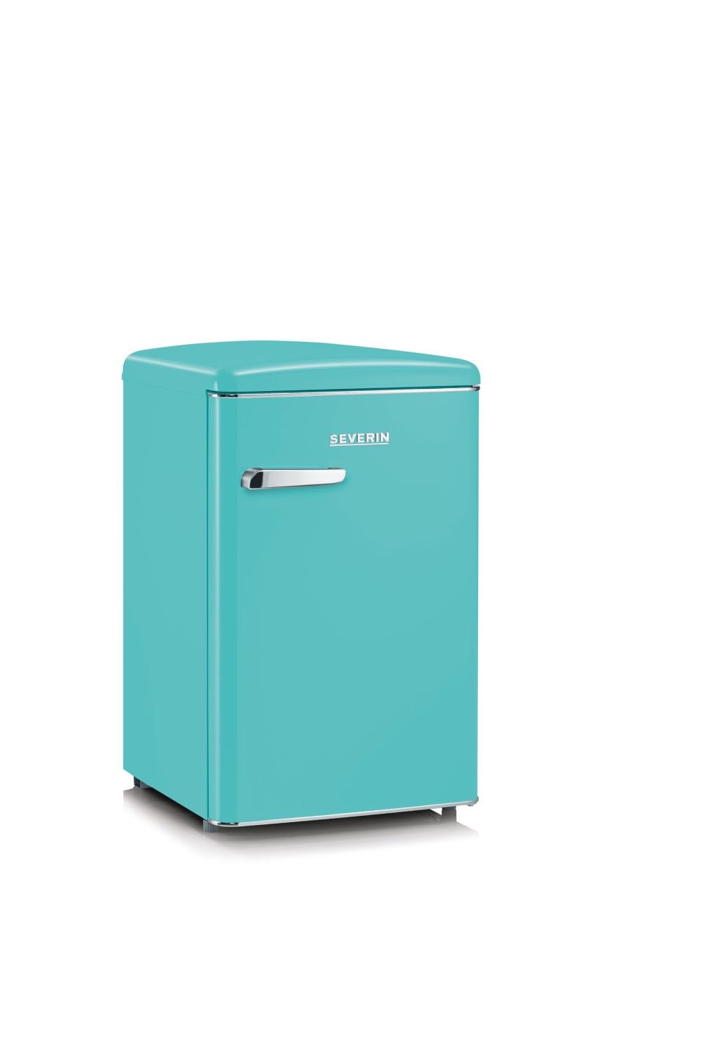 SEVERIN Retro-Tischkühlschrank, inkl. platzsparender Kühloption, 2 x höhenverstellbare Abstellflächen, integriertes Gefrierfach, extrem leise - 37 dB, 108 L Nutzinhalt, türkis, RKS 8834
