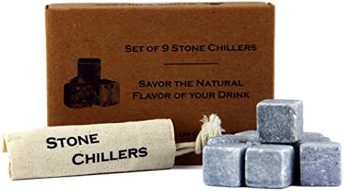 Set of 9 Grey Beverage Soapstone Stone Chillers [Chilling Rocks] with Canvas Pouch for Whiskey, Bourbon, Scotch and other Cocktails (9 Piece Set)